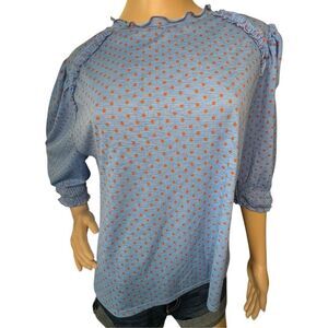 Zara Blue And Orange Polkadot Stretchy Half Sleeve Lightweight Blouse